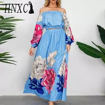 HNXC Женская мода Лето Весна Цветочный принт с длинным рукавом и высокой талией Повседневные платья S розовый