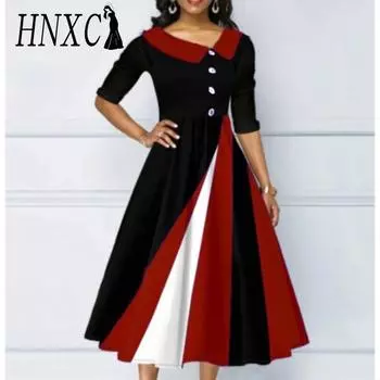 HNXC Женская мода Лето Весна Повседневные платья с рукавом 2/1 S серый