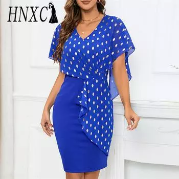 HNXC Женская мода Лето Весна Пятнистый принт с коротким рукавом и v-образным вырезом с высокой талией Повседневные платья S красный