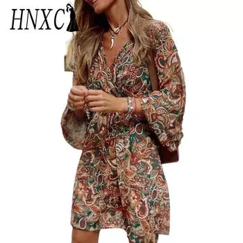 HNXC Женская мода Лето Весна с цветочным принтом и рукавом 3/4 с v-образным вырезом повседневные платья S красный