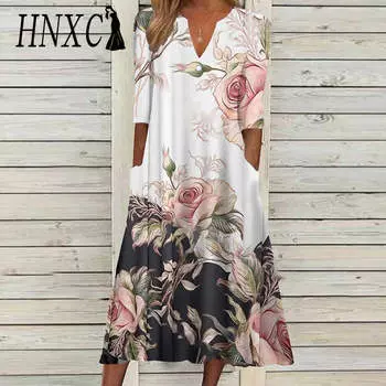 HNXC Женская мода лето весна 2/1 рукав V-образный вырез повседневные платья S