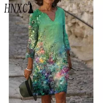 HNXC Женская мода лето весна 2/1 рукав V-образный вырез повседневные платья S