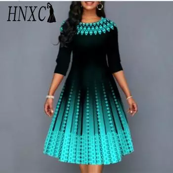 HNXC Женская мода лето весна 2/1 рукав О-образный вырез высокая талия повседневные платья S золотой