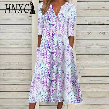 HNXC Женская мода лето весна 2/1 рукав V-образный вырез повседневные платья S