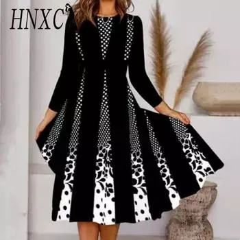 HNXC Женская мода лето весна 3/4 рукав О-образный вырез высокая талия повседневные платья S