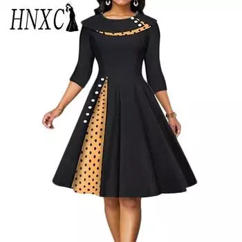 HNXC Женская мода лето весна 3/4 рукав О-образный вырез повседневные платья S чёрный