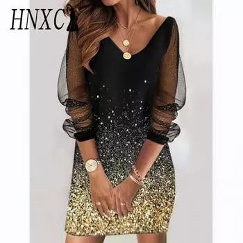 HNXC Женская мода лето весна длинные рукава V-образный вырез повседневные платья S розовый