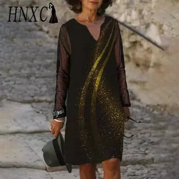 HNXC Женская мода лето весна длинные рукава V-образный вырез повседневные платья S красный