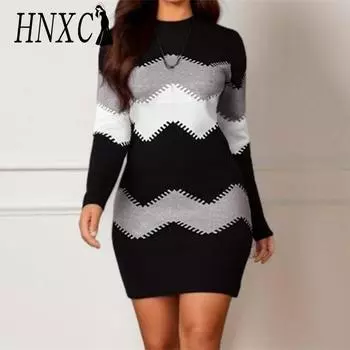 HNXC Женская мода лето весна длинный рукав О-образный вырез высокая талия повседневные платья S розовый