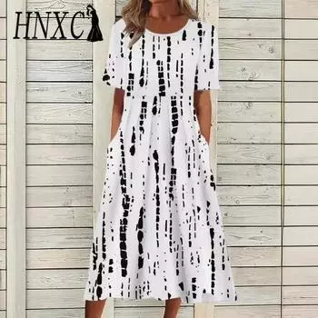 HNXC Женская мода лето весна короткие рукава О-образный вырез повседневные платья S