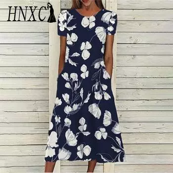 HNXC Женская мода лето весна короткие рукава О-образный вырез повседневные платья S