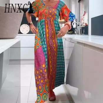 HNXC Женская мода лето весна короткие рукава О-образный вырез повседневные платья S оранжевый