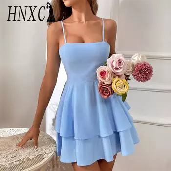 HNXC Женская мода лето весна однотонный принт без рукавов повседневные платья XS зелёный