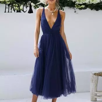 HNXC женская мода лето весна однотонный принт без рукавов с v-образным вырезом и высокой талией повседневные платья S розовый