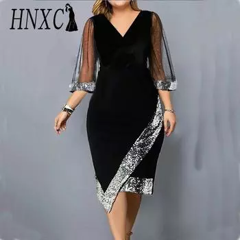 HNXC Женская мода лето весна однотонный принт с коротким рукавом и v-образным вырезом повседневные платья S чёрный