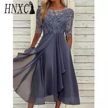 HNXC Женская мода лето весна однотонный принт короткий рукав О-образный вырез повседневные платья S зелёный