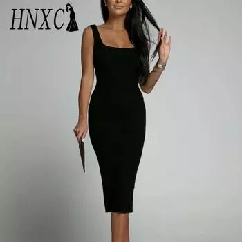 HNXC Женская мода лето весна однотонный принт без рукавов с круглым вырезом повседневные платья S белый