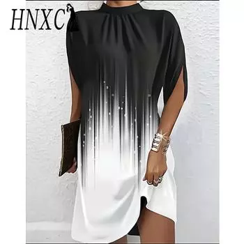 HNXC Женская мода лето весна однотонный принт короткий рукав полуводолазка повседневные платья S зелёный