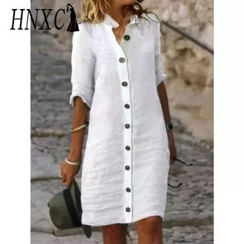 HNXC Женская мода лето весна однотонный принт повседневные платья с рукавом 2/1 S белый