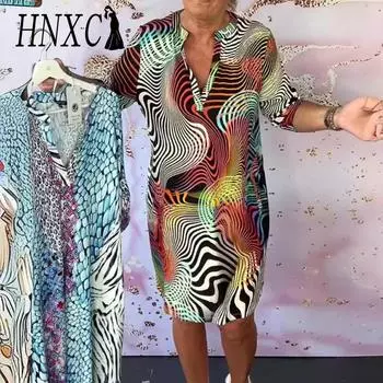 HNXC Женская мода лето весна повседневные платья с рукавом 3/4 и V-образным вырезом S