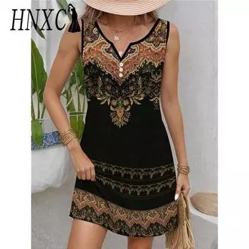 HNXC Женская мода лето весна повседневные платья без рукавов с v-образным вырезом и высокой талией S