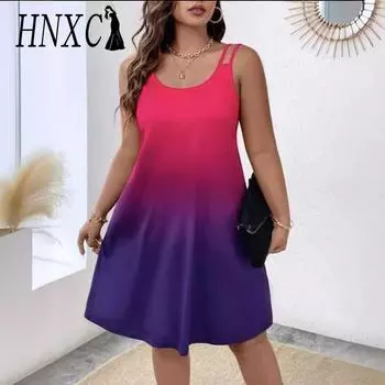 HNXC Женская мода, лето, весна, повседневные платья без рукавов с U-образным вырезом S красный