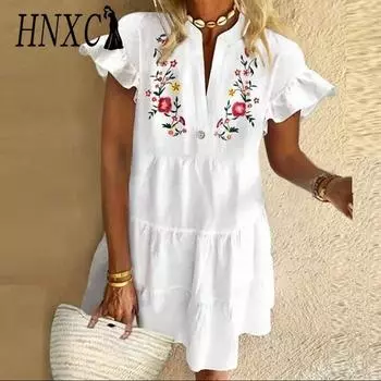 HNXC Женская мода лето весна V-образный вырез высокая талия повседневные платья S