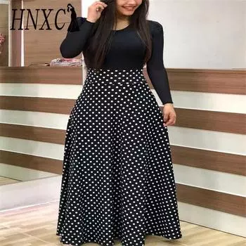 HNXC Женская мода осень-зима цветочный принт длинный рукав О-образный вырез повседневные платья S чёрный