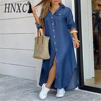 HNXC Женская мода осень-зима с длинным рукавом и воротником-поло повседневные платья S хаки