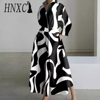 HNXC Женская мода осень-зима с длинным рукавом и воротником-поло повседневные платья S белый