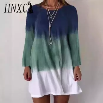 HNXC Женская мода осень-зима с длинным рукавом и круглым вырезом повседневные платья S синий