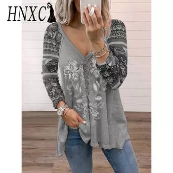 HNXC Женская мода Повседневная Лето Лето Весна Короткие рукава V-образный вырез Блузки и рубашки S серый