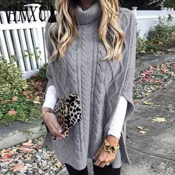 HNXC Женская мода повседневная однотонная печать осень-зима свободные свитера с высоким воротом S темно-коричневого