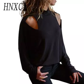 HNXC Женская мода повседневная осень-зима цветные блоки с принтом длинный рукав полуводолазка блузки и рубашки S чёрный