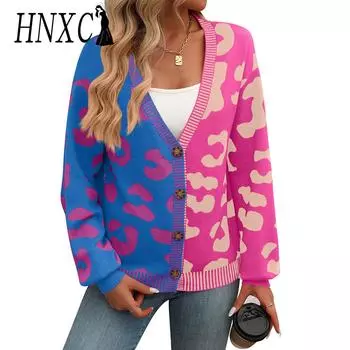 HNXC Женская мода повседневная осень зима длинный рукав V-образный вырез свободные свитера кардиганы S красный