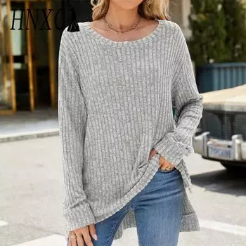 HNXC Женская мода Повседневная осень-зима Однотонные принты Длинные рукава О-образный вырез Блузки и рубашки S розовый