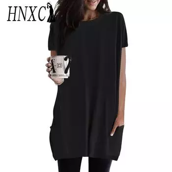 HNXC Женская мода Повседневная осень-зима Однотонные принты Короткие рукава О-образный вырез Блузки и рубашки S чёрный