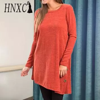 HNXC Женская мода повседневная осень-зима однотонные принты с длинным рукавом и круглым вырезом блузки и рубашки S белый