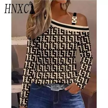 HNXC Женская мода Повседневная осень-зима Однотонные принты Длинные рукава Блузки и рубашки S