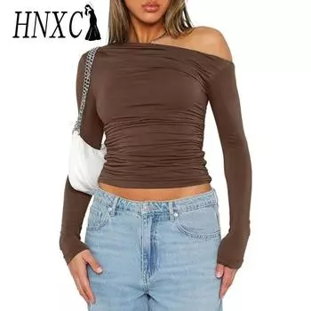 HNXC Женская мода Повседневная осень-зима Однотонные принты Длинные рукава Блузки и рубашки S розовый