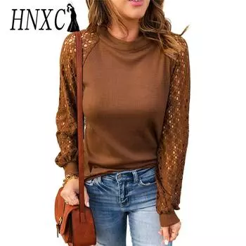 HNXC Женская мода Повседневная Осень Зима Однотонный Принт Длинный Рукав Полуводолазка Блузки и Рубашки S чёрный