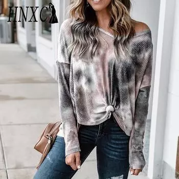 HNXC Женская мода повседневная осень-зима с длинным рукавом и V-образным вырезом блузки и рубашки S серый