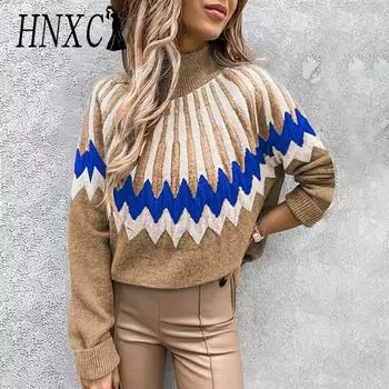 HNXC Женская мода повседневная осень-зима с длинным рукавом и высоким воротом свободные свитера S хаки