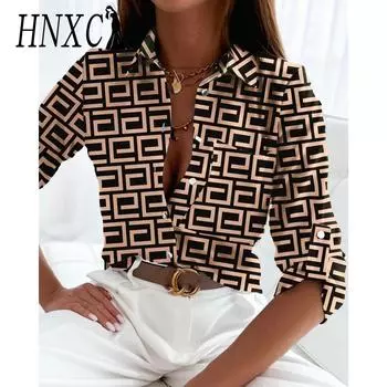 HNXC Женская мода повседневная осень-зима с длинным рукавом и воротником-поло блузки и рубашки S