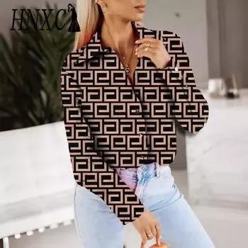 HNXC Женская мода повседневная осень-зима с длинным рукавом и воротником-поло блузки и рубашки S