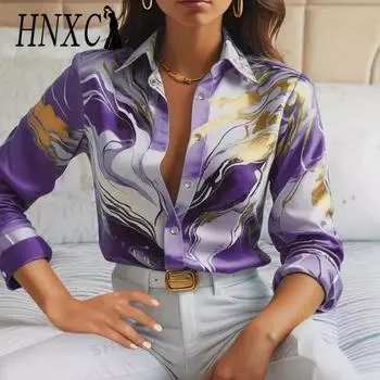 HNXC Женская мода повседневная осень-зима с длинным рукавом и воротником-поло блузки и рубашки S темно-фиолетовый