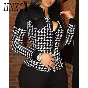 HNXC Женская мода повседневные блузки и рубашки с длинным рукавом осень-зима S чёрный