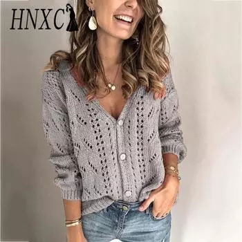 HNXC Женская мода повседневные кардиганы с длинным рукавом осень-зима S серый