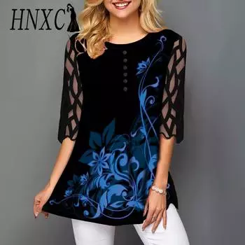 HNXC Женская мода повседневные летние блузки и рубашки с рукавом 2/1 и круглым вырезом S