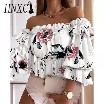 HNXC Женская мода Повседневные летние блузки и рубашки с рукавом 3/4 на одно плечо S белый